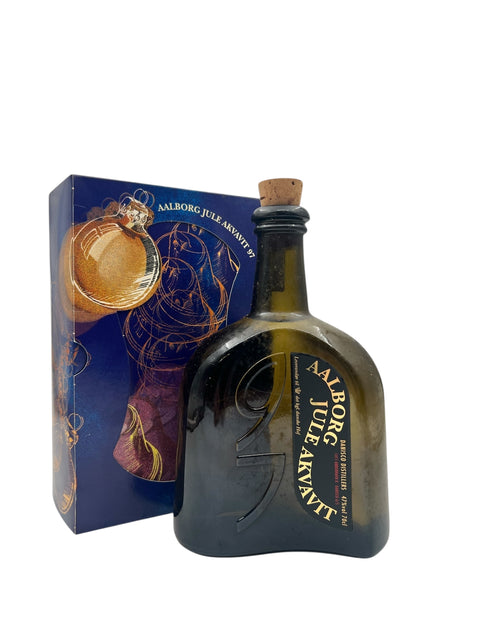 Flasche Aalborg Christmas Aquavit von 1997 mit Originalverpackung