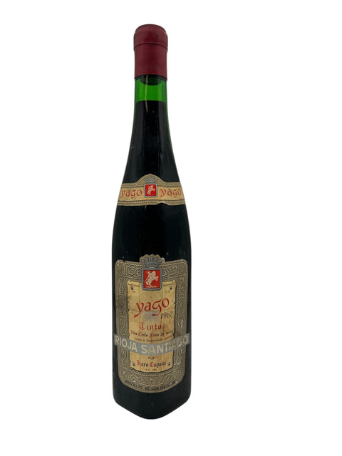 Flasche Yago Tinto 1962 mit elegantem Etikett von Rioja Santiago