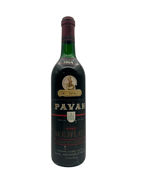 Flasche Rotwein Merlot Pavan 1964 mit Etikett