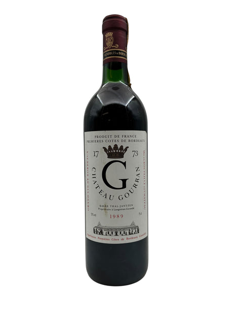 Flasche Rotwein Chateau G aus dem Jahr 1989 mit elegantem Design