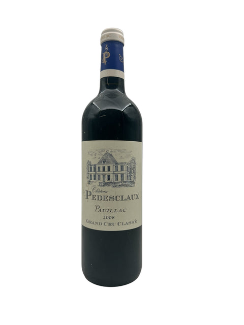 Flasche Rotwein Château Pedesclaux 2008 aus Pauillac mit Etikett