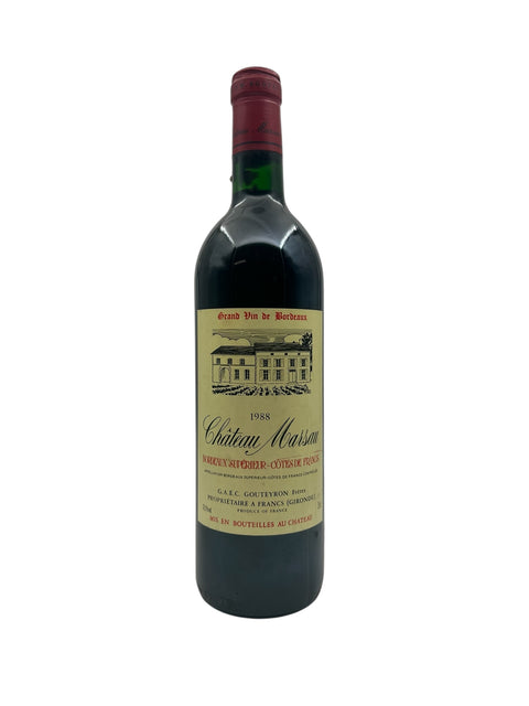 Flasche Rotwein Château Marsau 1988 aus Bordeaux
