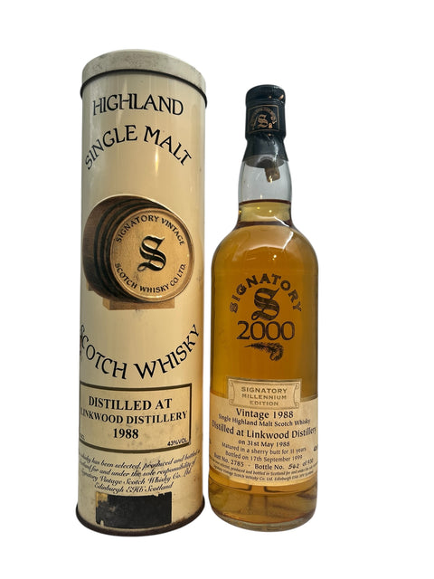 Flasche und Dose Linkwood Signatory 1988 Whisky