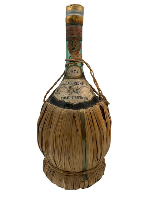 Vintage Chianti Stravecchio-Flaschenfuß mit Stroh gebunden von Melini 1934
