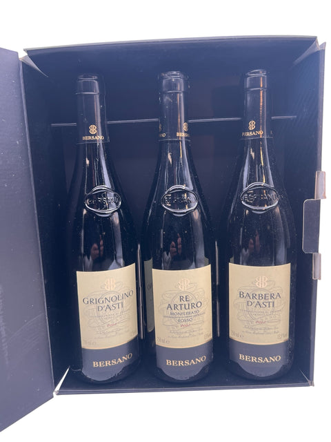 Drei Flaschen Rotwein von Bersano in einer Geschenkbox