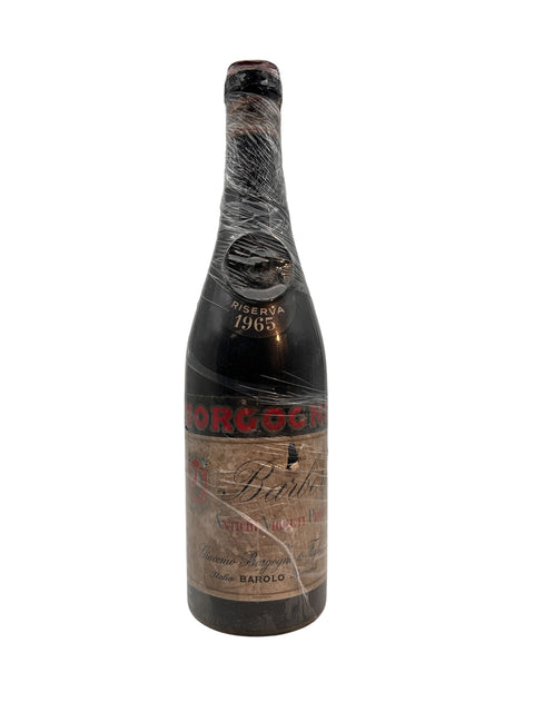 Flasche Barolo Giacomo Borgogno 1965 mit Deckblatt