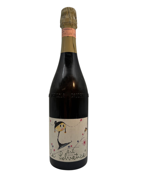 Flasche Asti La Selvatica 2022 mit kunstvollem Etikettendesign